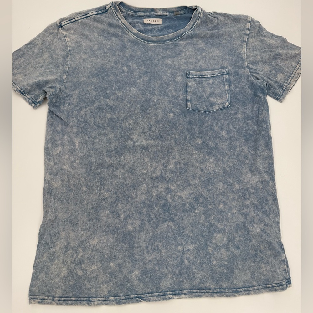 PacSun Light Blue White-Washed Denim-look Men’s Grunge T-Shirt - Size Large